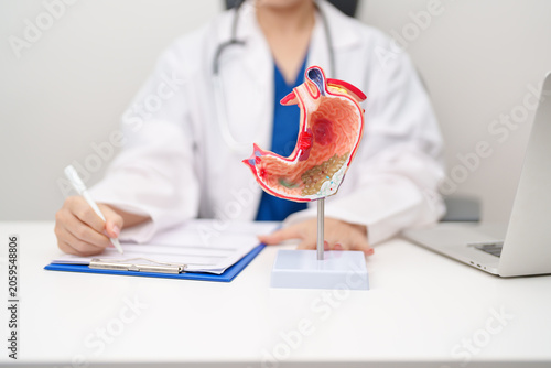 Cuadro en lienzo Doctor with Gastric anatomy model