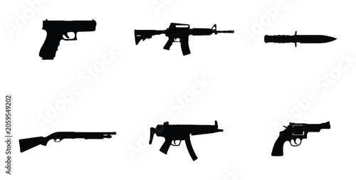 Konstfotografi Weapon Icons Set: Handgun, Rifle, Knife, Shotgun, Submachine Gun, Revolver, Mili
