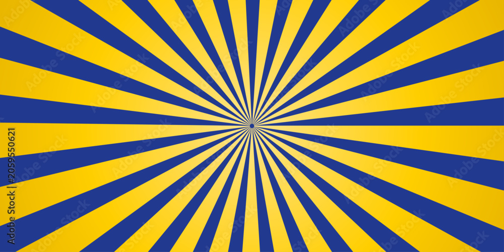 Obraz premium Retro sunburst background with radiating lines in blue and yellow creating a vibrant, energetic backdrop.