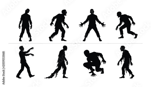Vászonkép Zombie Silhouettes Collection: Undead Figures, Horror Characters, Spooky Icons f