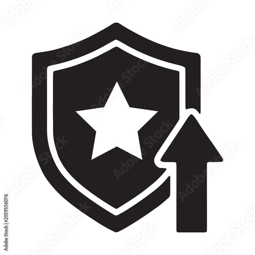 Security shield icon with star and upward arrow for improved protection and safety rating, security