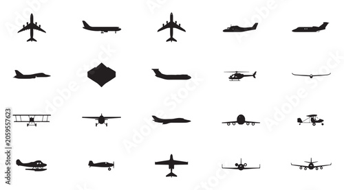 Slika na platnu Airplane top and side view silhouette collection for commercial and general aviation use