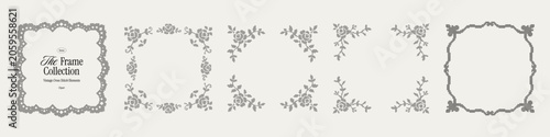 Whimsical square cross stitch frame collection, floral corner borders. Ornate embroidered labels and decorative frames for wedding invitations, birthday cards, certificates and stationery.