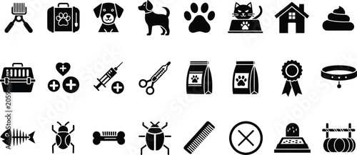 Obraz na plátne Veterinary clinic icon set pets healthcare and services