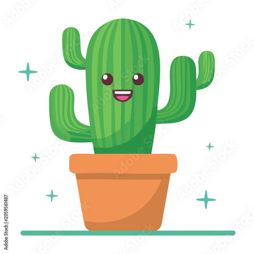 Cartoon cactus in orange pot isolated