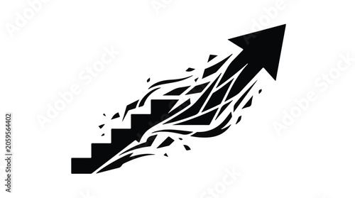Abstract graphic depicting upward stairs transforming into a dynamic arrow, symbolizing growth and progress.