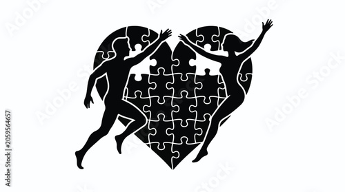 Couple celebrating love and connection as puzzle pieces forming a heart