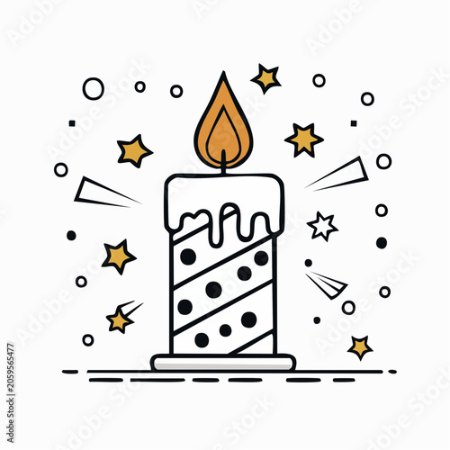 Birthday Candle with Stars and Confetti
