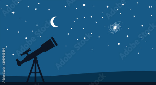 Tableau sur toile A telescope on a tripod under a starry night sky