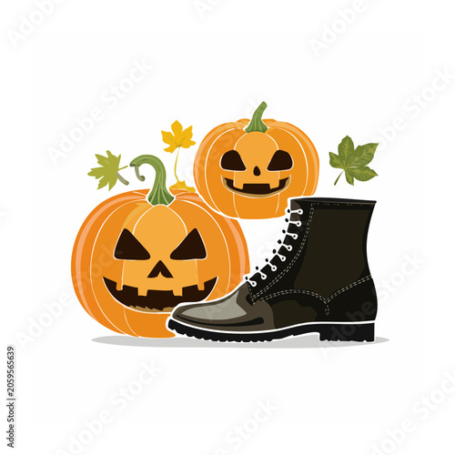 Halloween pumpkin and boot illustration