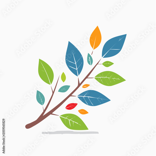 Stylized Branch with Colorful Leaves