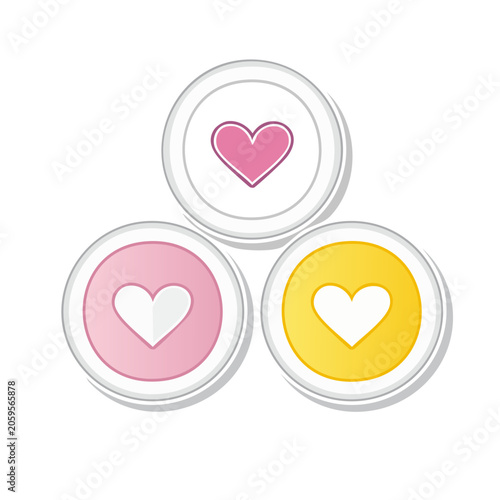 Three flat heart icons in circular frames