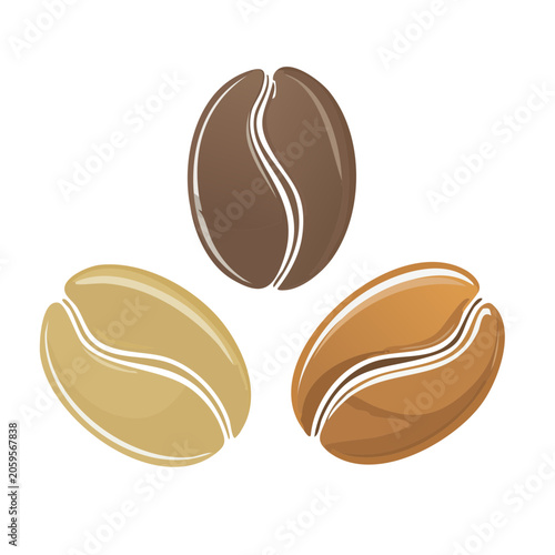Three coffee beans in flat design style