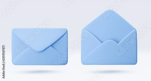 Set vector 3d envelope icon isolated on white. Message, mail, open mail, newsletter subscriptions, business documents, email services. Cute render illustration for banner, web, social media, app