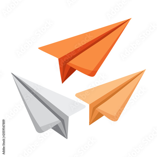 Three colorful paper airplanes in flight