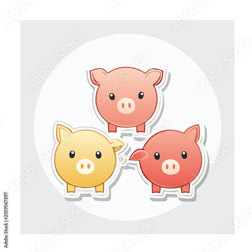 Three Cute Cartoon Piglets in Flat Design
