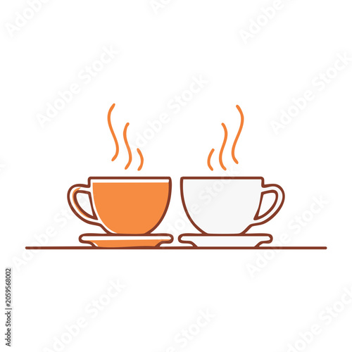 Two steaming coffee cups on saucers, flat design illustration