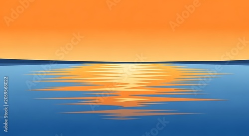 Sunset over calm ocean horizon with vibrant colors.