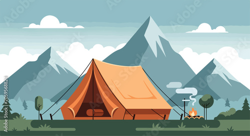 Tableau sur toile A tent in front of mountains