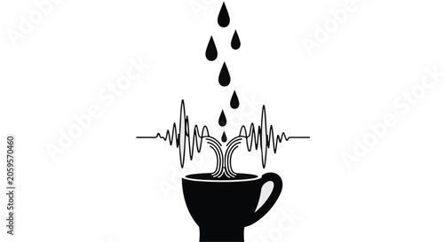 Abstract concept of life force and vitality emerging from a coffee cup with a heartbeat rhythm.