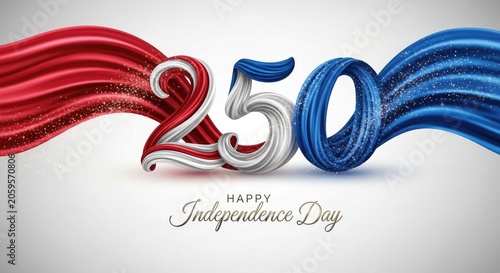 3D liquid satin style number 250 with American flag colors for US semiquincentennial Independence Day celebration
