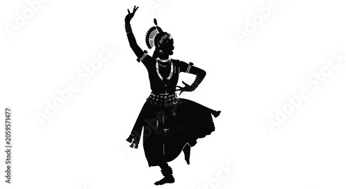 Graceful silhouette of a dancer in traditional costume performing a dynamic pose