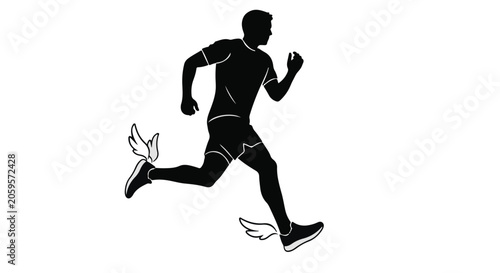 Dynamic silhouette of a runner with winged shoes, symbolizing speed and athletic achievement.