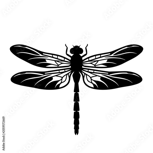 Tableau sur toile Dragonfly Silhouette Against White Background Minimalist Insect Shape
