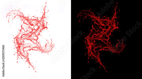 Obraz na płótnie Dynamic red liquid splash on white and black backgrounds, abstract water burst w