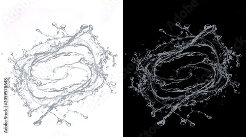 Принти на полотні Dynamic water splash crown on black and white background, swirling liquid vortex