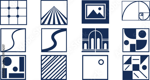 Art composition rules photo layout showing rule thirds grid leading lines pattern frame within frame golden spiral curve symmetry asymmetry
