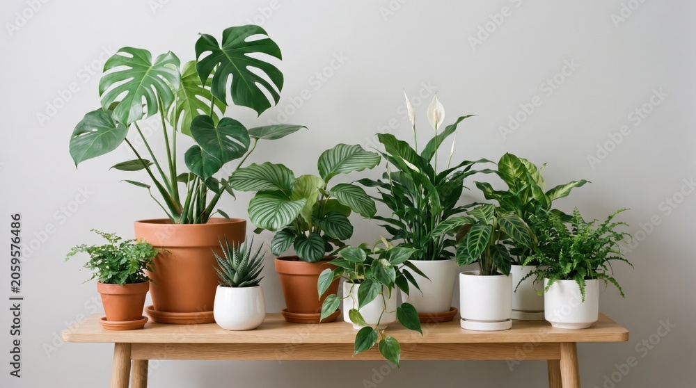 Fototapeta premium Collection of various indoor houseplants in different pots