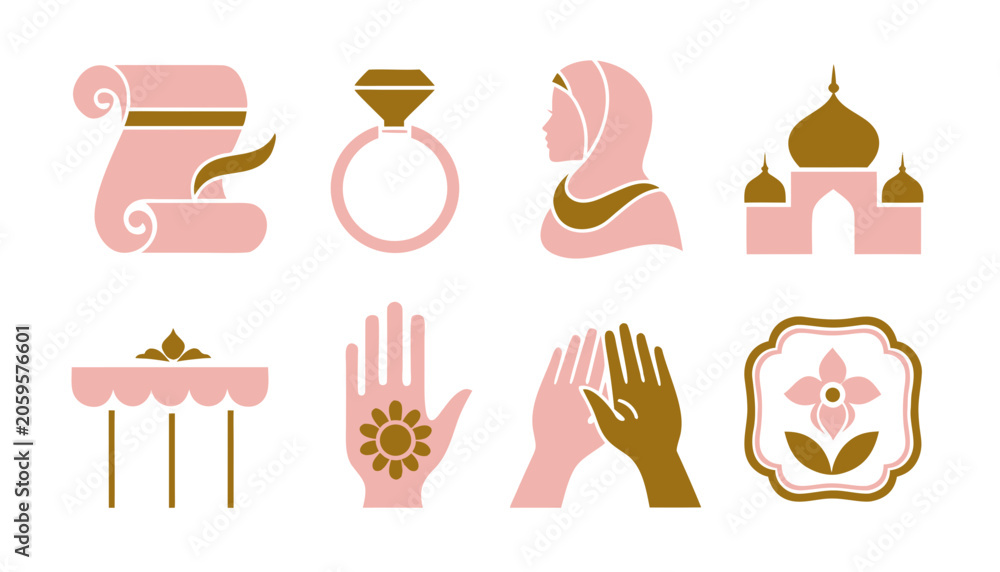Obraz premium Islamic wedding vector icons set