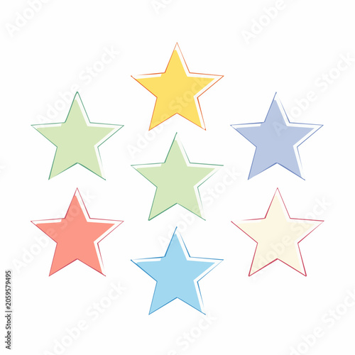 Collection of colorful stars with outlines