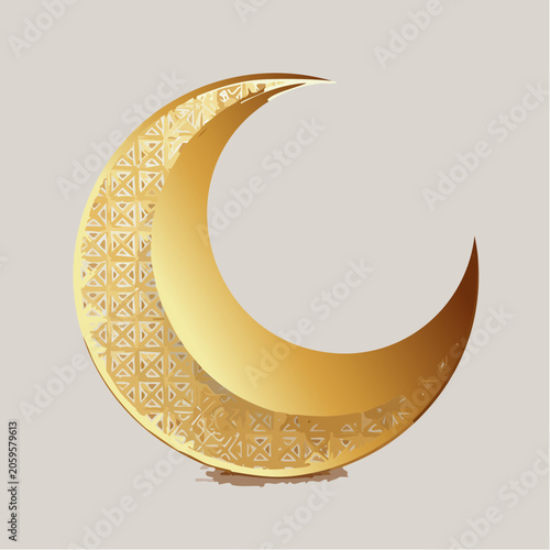 Golden Crescent Moon with Islamic Geometric Pattern