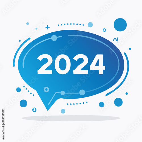 Happy New Year 2024 Greeting with Blue Speech Bubble