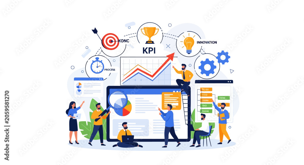 Fototapeta premium Business Team Analyzing KPI Data on Screen with Growth Chart and Goals