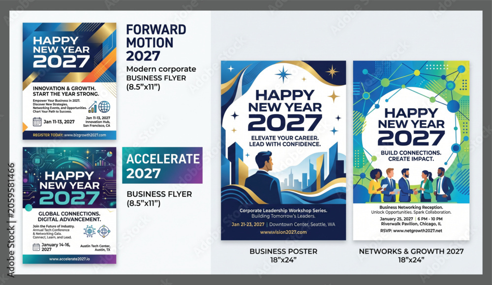 Fototapeta premium Happy new year 2027 corporate business flyer and poster templates collection with business corporate template marketing promotion presentation professional leadership conference