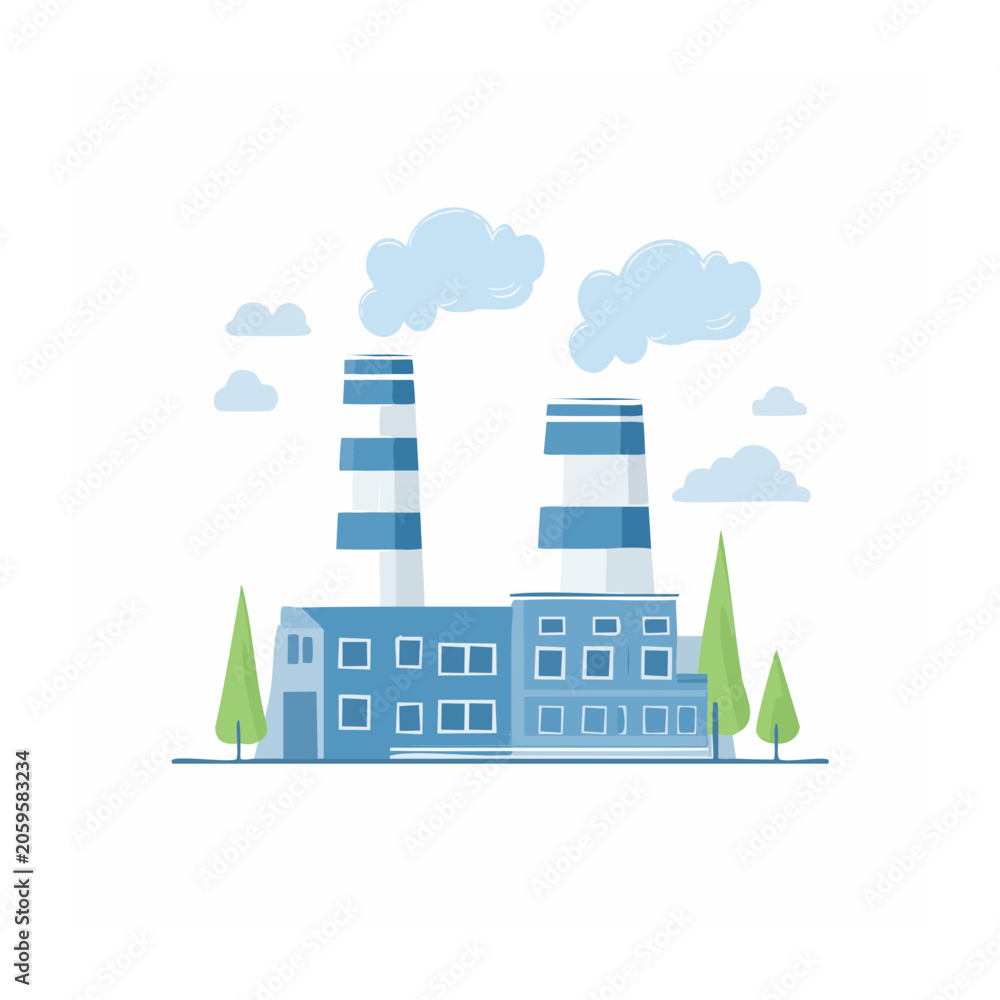 Naklejka premium Flat Design Industrial Factory with Smokestacks