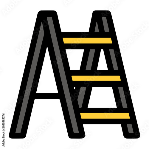 Illustration of a folding step ladder with yellow safety treads and dark frame, a portable stepladder icon representing home construction equipment for climbing and maintenance.