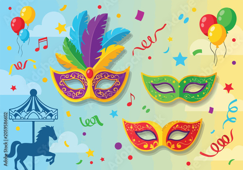 Fényképezés Colorful carnival masks and festive elements