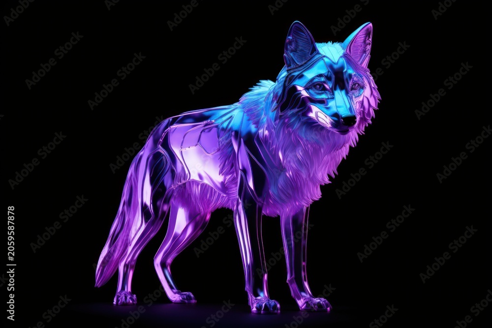 Fototapeta premium Neon wolf animal mammal illuminated.