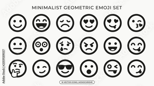 Minimalist geometric emoji faces set.