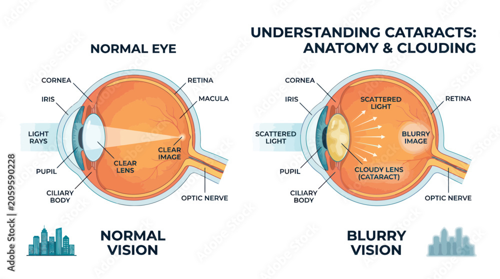 Φωτογραφία Medical diagram of cataract clouding and vision impairment