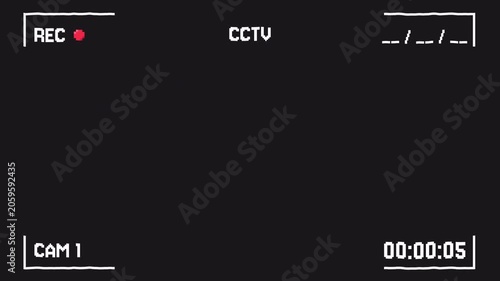 CCTV recording screen overlay with glitch effect. Transparent Alpha Channel 4K