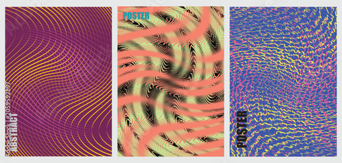 Obraz na plátně Abstract Wavy Lines Glitch Optical Illusion Modern Posters Set