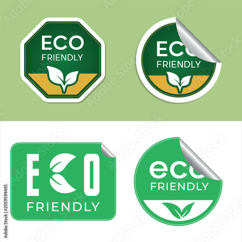 Eco Friendly Sticker Label Set – Green Sustainable Badge, Peel Corner Decal, Environmental Packaging Icon Collection