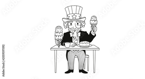 Fotografía Patriotic figure enjoying ice cream and pie at a table