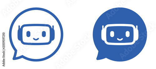 Blue Artificial Intelligence Chatbot Assistant Icons Inside Speech Bubble Shapes for Customer Support, Messaging and Automation
