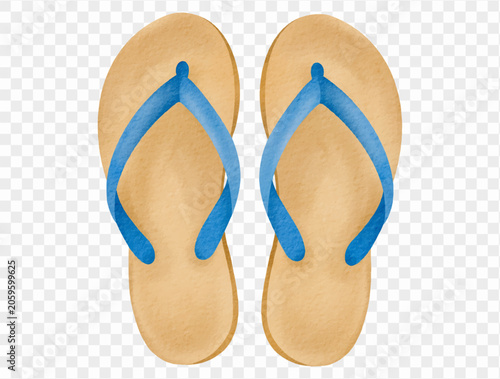 Watercolor blue flip flops summer beach footwear illustration Vector.
